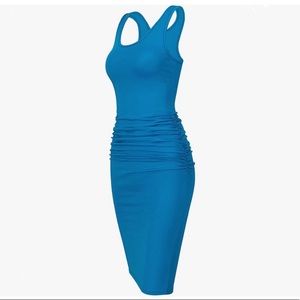 Missufe Acid Blue Sleeveless Ruched Racerback Bodycon Dress
